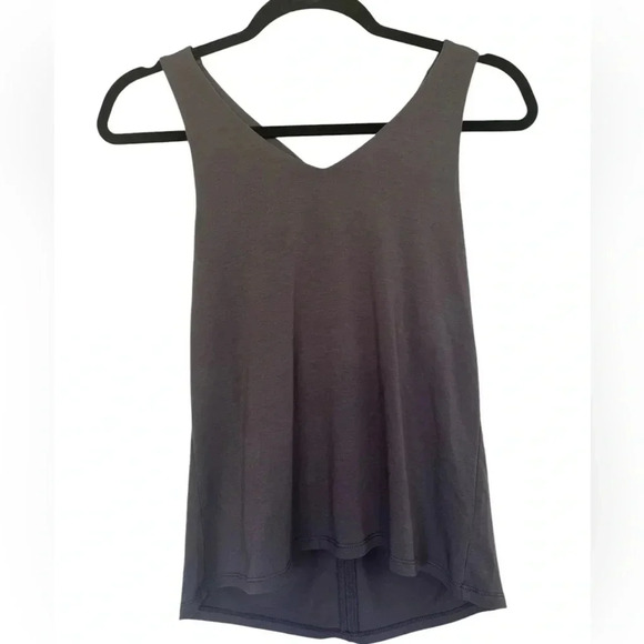 Athleta Grey Bells Essence V Neck Keyhole Cross Back Tank Top - Picture 2 of 7